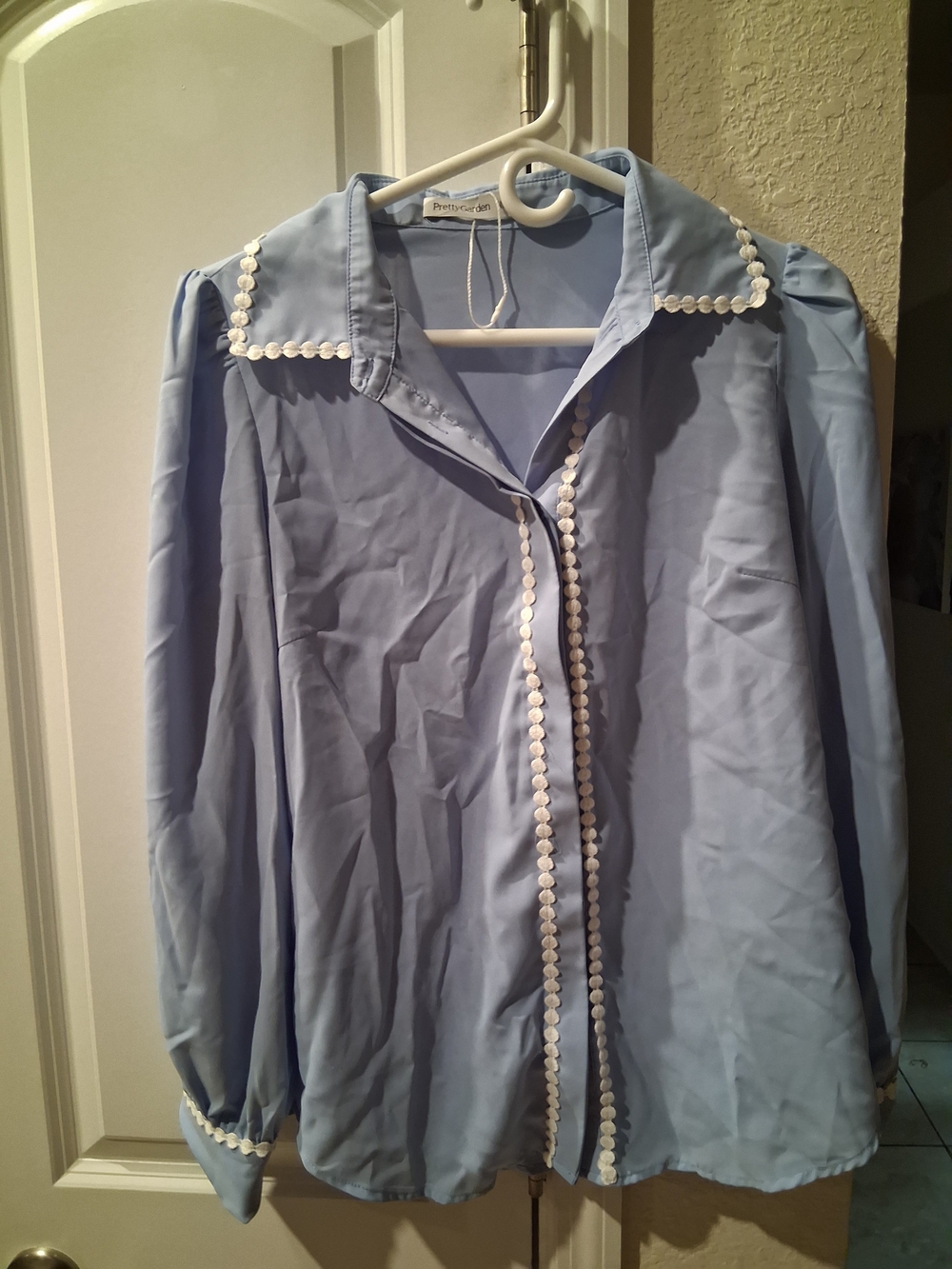 Pretty Little Things Light Blue Button-Up Jacket with Decorative Trim